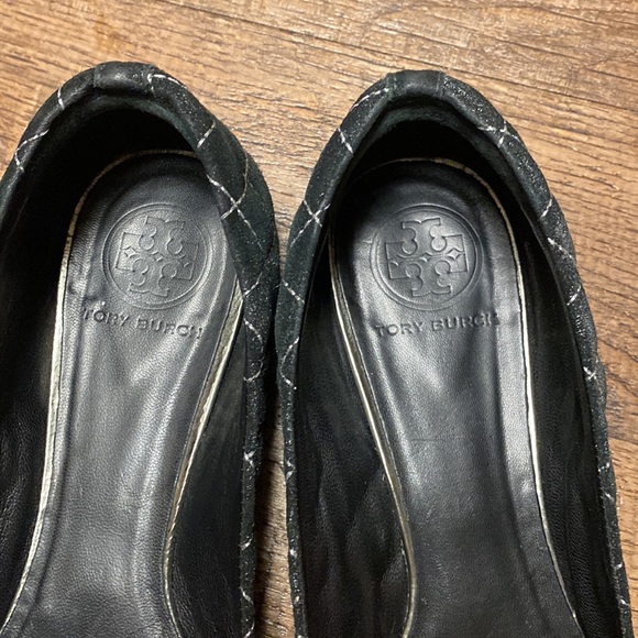 Tory Burch Quinn Ballet Suede Quilted Black + Silver Ballett Flats 8 - Picture 10 of 11